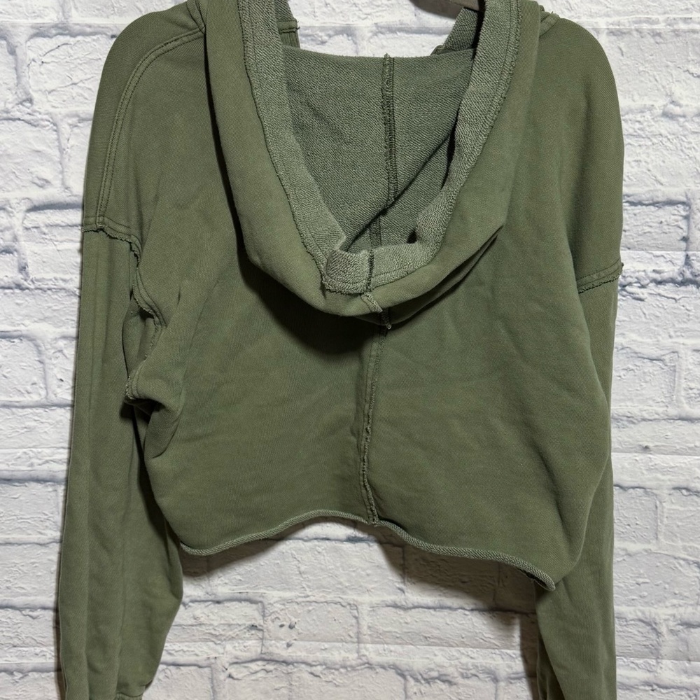 Aerie Olive Green Cropped Hoodie, Size Small - Picture 4 of 5